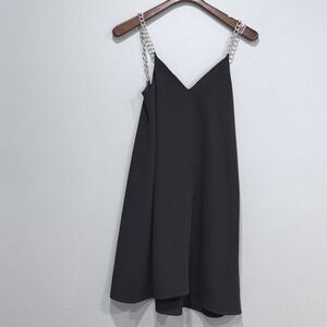 Julie Brown NYC Navy Blue Chain Strap V-Neck Shift Dress Size 2